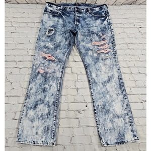 PRPS Jeans Denim Button Fly Straight Leg Blue Red Distressed Barracuda MENS 42